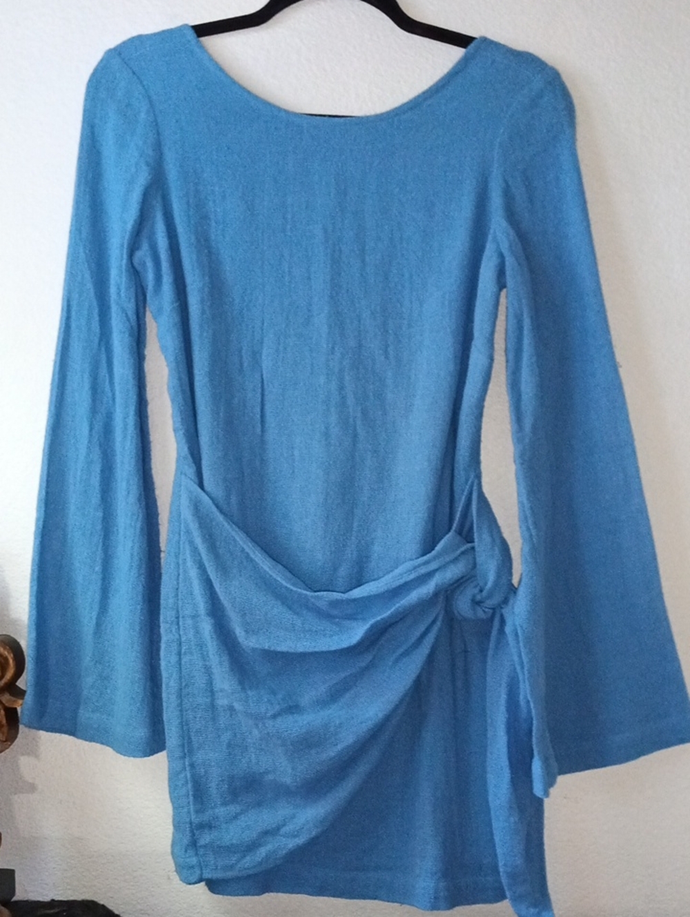 Free People Light Blue Long Sleeve Knot-Side Mini Dress